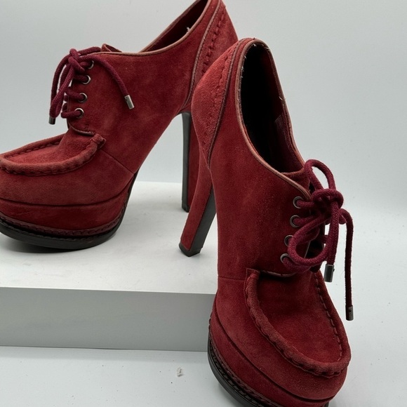 Guess chunky suede high heel shoes size 6 dark red - Picture 5 of 7